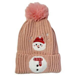 Kids Boys Girls Winter Pom Pom Santa Claus Xmas Holidays Hat Beanie - Pink